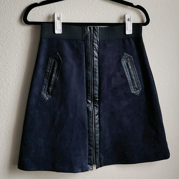 eci New York Dresses & Skirts - eci New York Faux Blue Suede Exposed Zipper Skirt